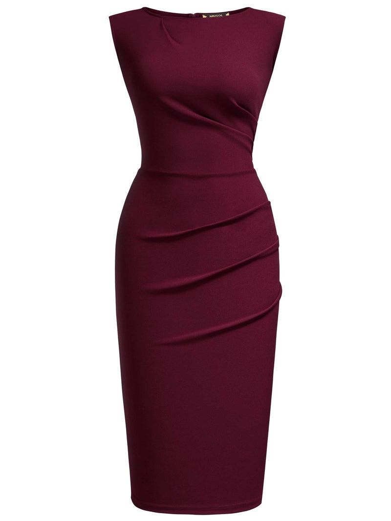 Miusol Women's Retro Ruffle Sleeveless Cocktail Pencil Dress (Small, Burgundy) - Image 4